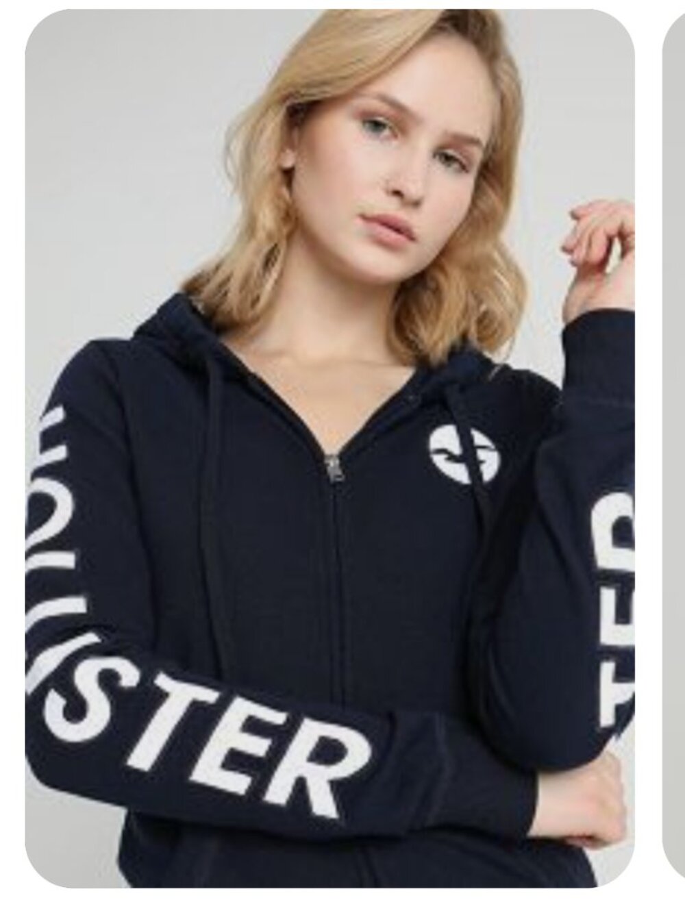Hollister Logo Full Zip Hoodie Sweatshirt Size Medium Callout Graphic Coastal